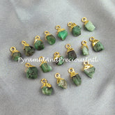 Raw Emerald Charm, Gold Electroplated Pendant Connectors, Rough Gemstone Connectors, Sold By Piece